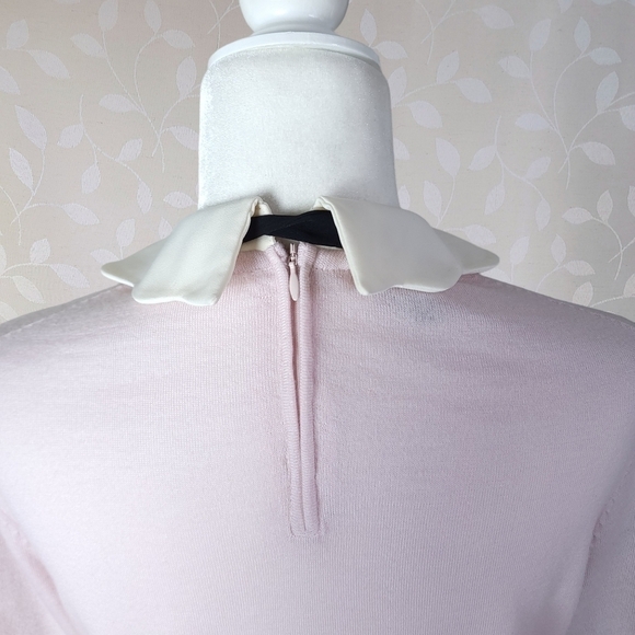 Talbots Coquette Twee Knit Top Retro Collar Merino Wool Sweater Pastel Pink L - Picture 10 of 14